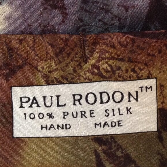 Paul Rodon Abstract Neck Tie Hand Made 100% Silk Mens Plum Teal Green Neckwear - Picture 6 of 9